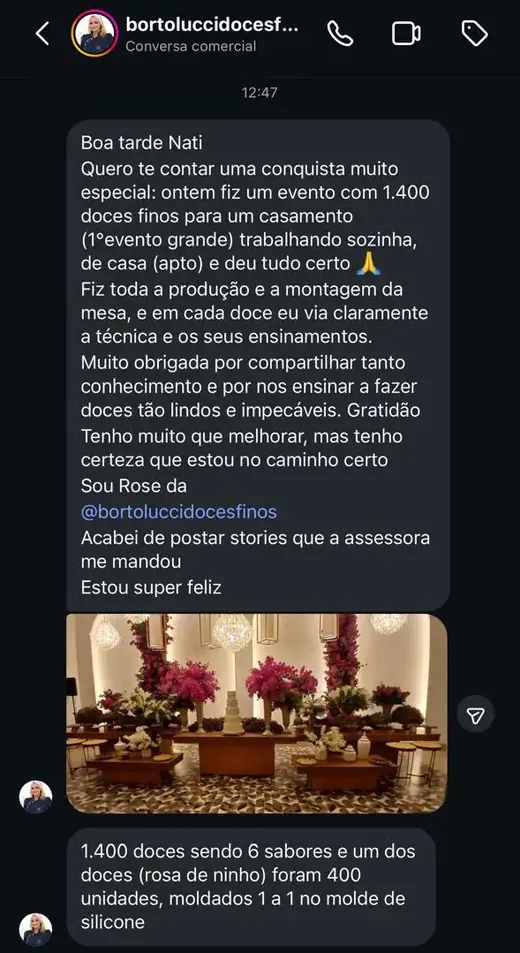 Print real da mensagem de Rose para a Natália pelo Instagram